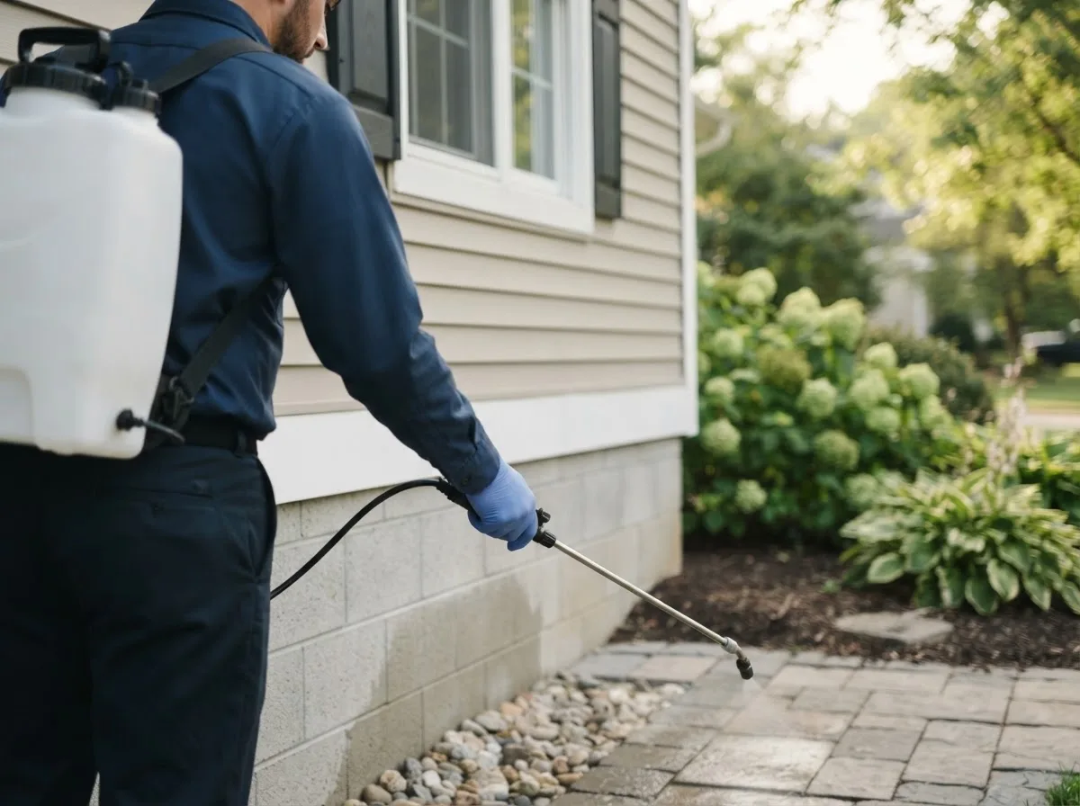 Pest control technician inspecting a home in Nichols, NY